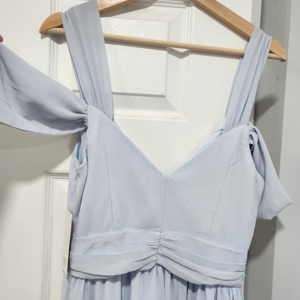 NWT Tobi Maxi Chiffon Formal Bridesmaid Dress Medium Slit Front Light Blue - Picture 13 of 13
